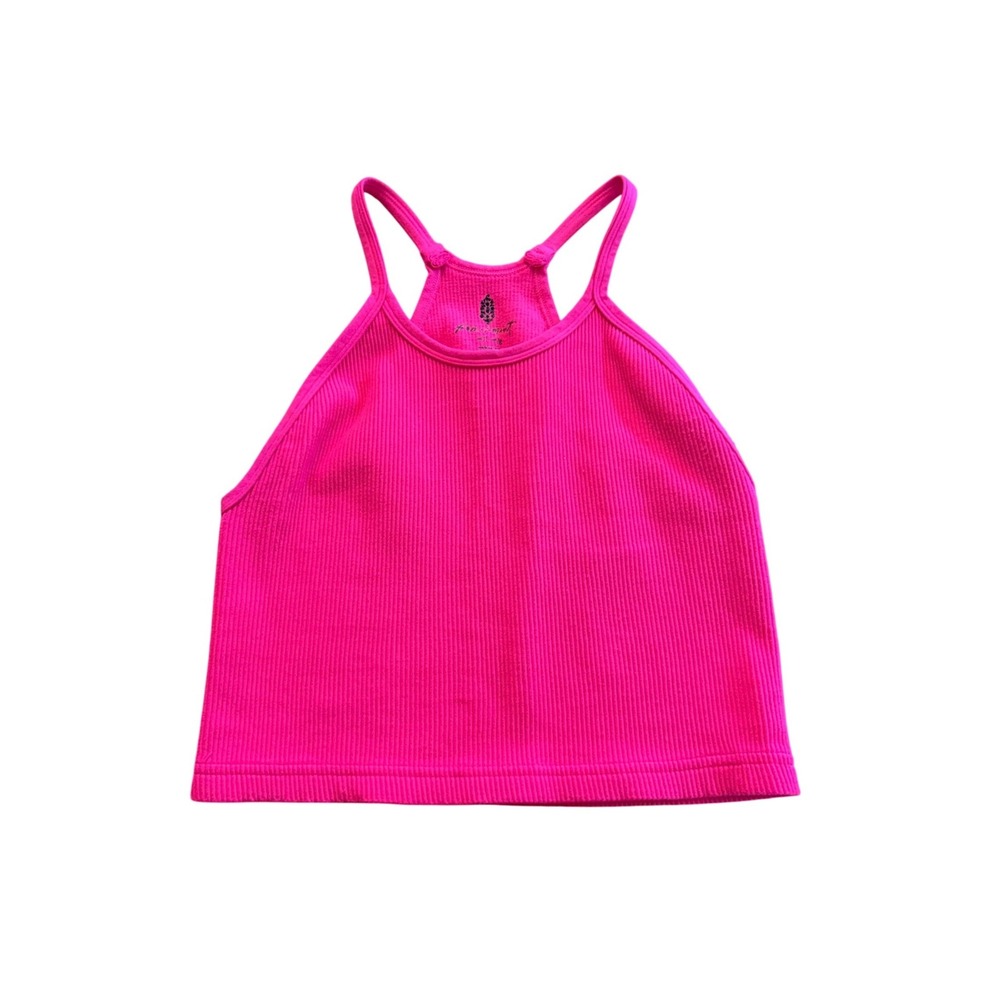Free People FP Movement Happiness Runs Crop Tank Top Neon Pink Ribbed M/L